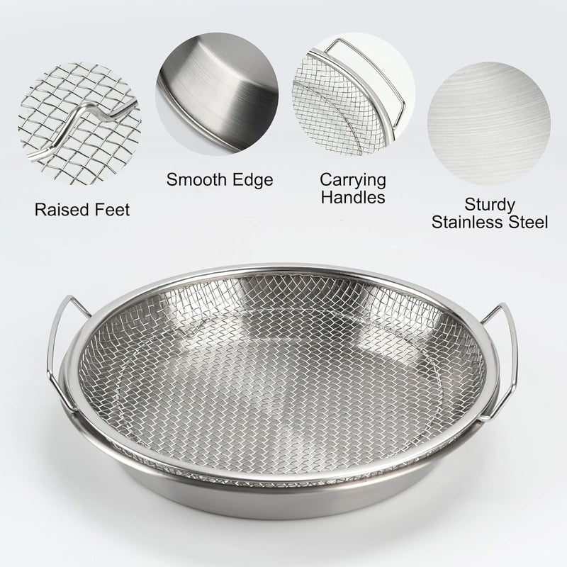 YelaJoy 2 Pcs Oil Filter Tray Set, High Quality Durable Stainless Steel Mesh Drain Basket, Mutifunctional Modern Simple Design Vegetable Dessert Strainer with 26cm Diameter, for Frying & Grill - Image 2