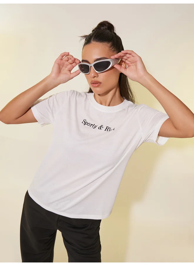 تايك تو Take Two Slogan Print Round Neck T-Shirt