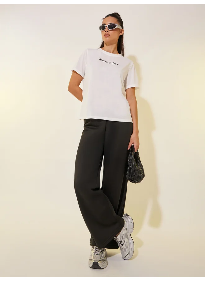 تايك تو Take Two Slogan Print Round Neck T-Shirt