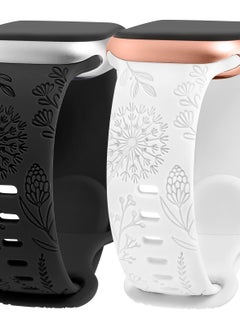 Excefore Compatible with Apple Watch Straps 42mm 44mm 45mm 49mm, Soft Silicone Sport Strap Women Engraved Dandelion Pattern Replacement for iWatch Series 8,7,SE,6,5,4,3,2,1, Black+White  - Image 1