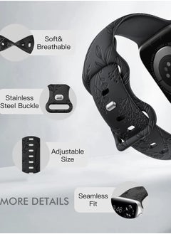 Excefore Compatible with Apple Watch Straps 42mm 44mm 45mm 49mm, Soft Silicone Sport Strap Women Engraved Dandelion Pattern Replacement for iWatch Series 8,7,SE,6,5,4,3,2,1, Black+White  - Image 2