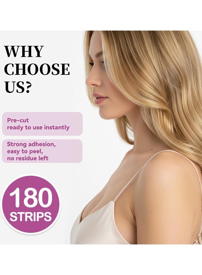 180 Strips Double Sided Invisible Garment Tape, Waterproof Strong Adhesive Body Tape, Skin Friendly Clear Modesty Tape for Dresses Gowns Neckline Anti-Wardrobe Malfunction - Image 2