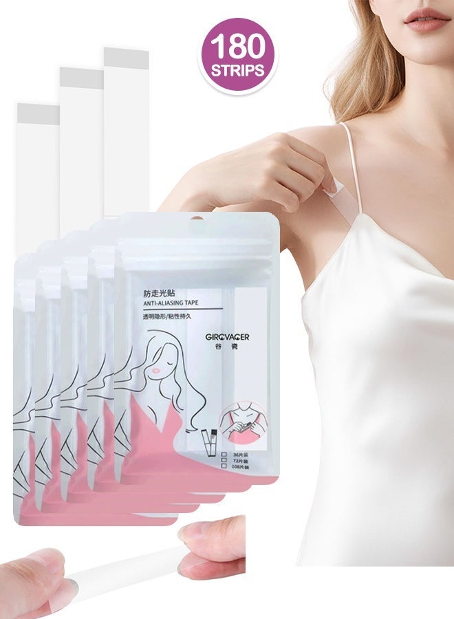 180 Strips Double Sided Invisible Garment Tape, Waterproof Strong Adhesive Body Tape, Skin Friendly Clear Modesty Tape for Dresses Gowns Neckline Anti-Wardrobe Malfunction - Image 1