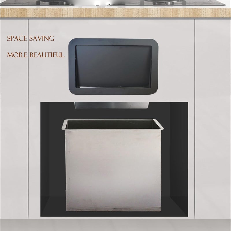 Trash Bin Cover Flush Built-in, Stainless Steel Cupboard Waste bin Lid Built-in Cupboard Rubbish bin Lid,Rubbish bin lid Square Metal Wall Mounted Compost Workt,Black - Image 3