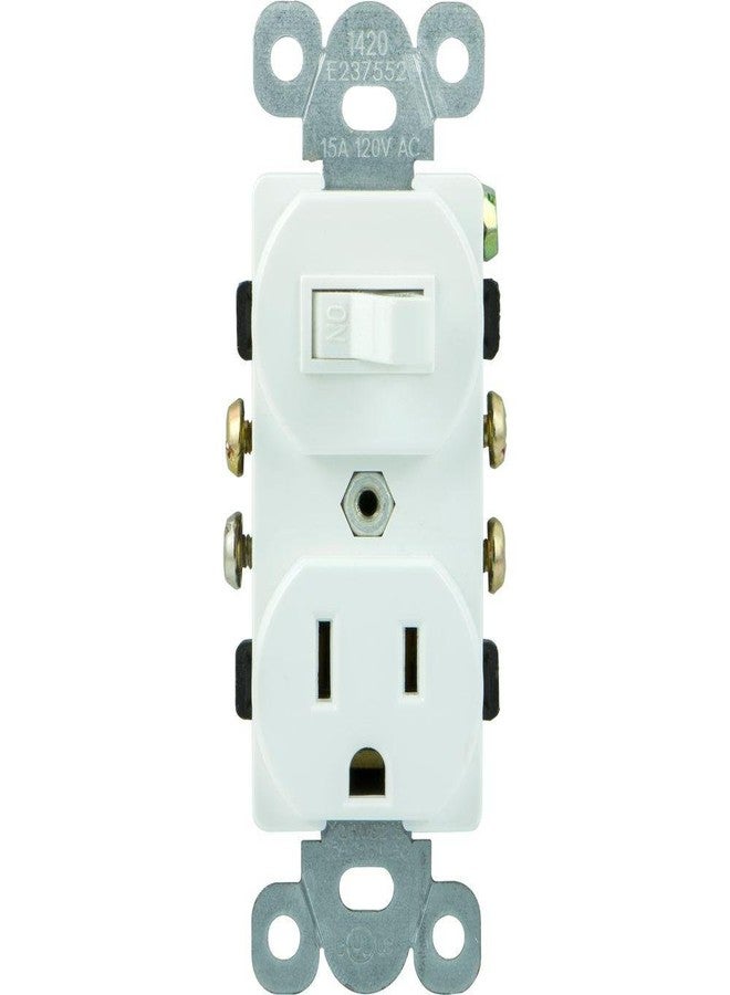 GE Wall Switch & Outlet Combo, Two-in-One Receptacle, 1 On/Off Toggle Power Switch, 1 Grounded AC Outlet Wall Plug, Single Pole, 3 Prong, 15 Amp, UL Listed, White, 59797