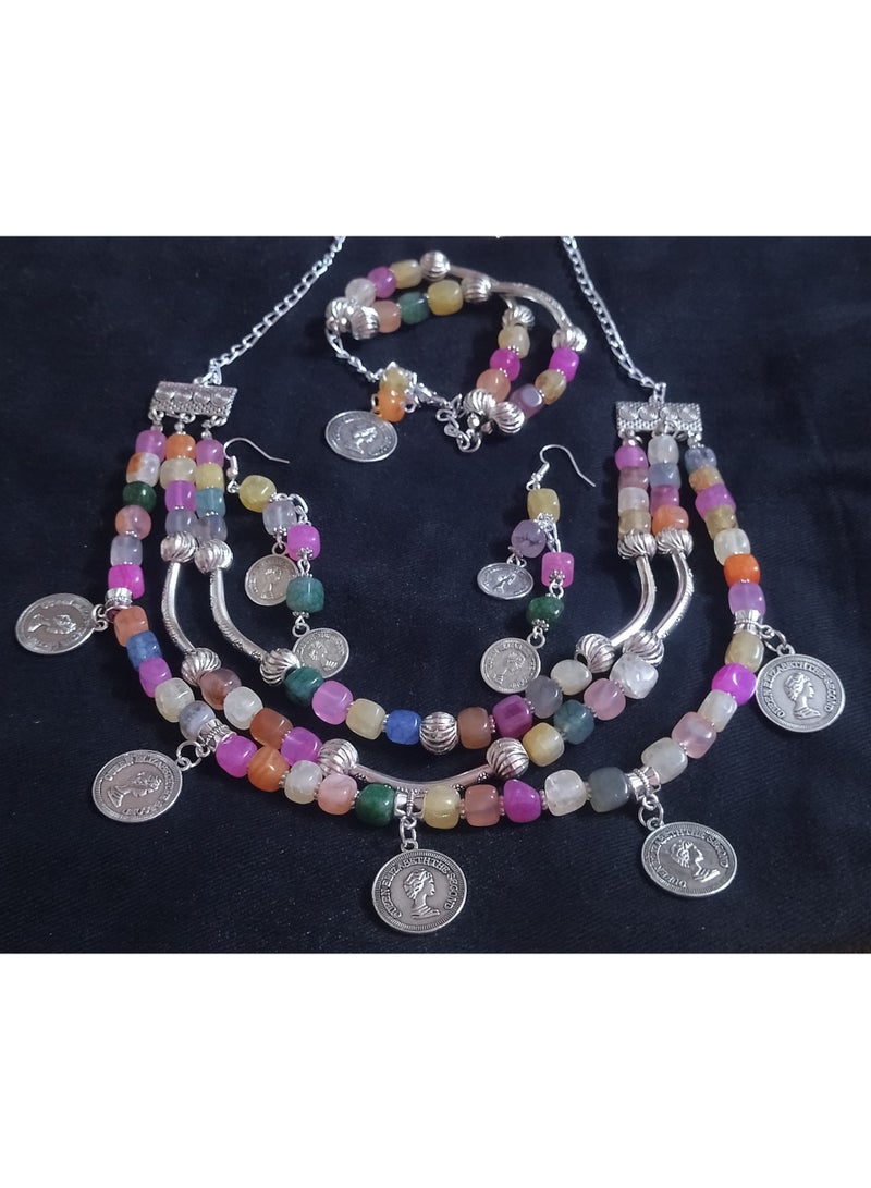 R&R Multi-colored women's set of natural amethyst and nickel silver - Image 3
