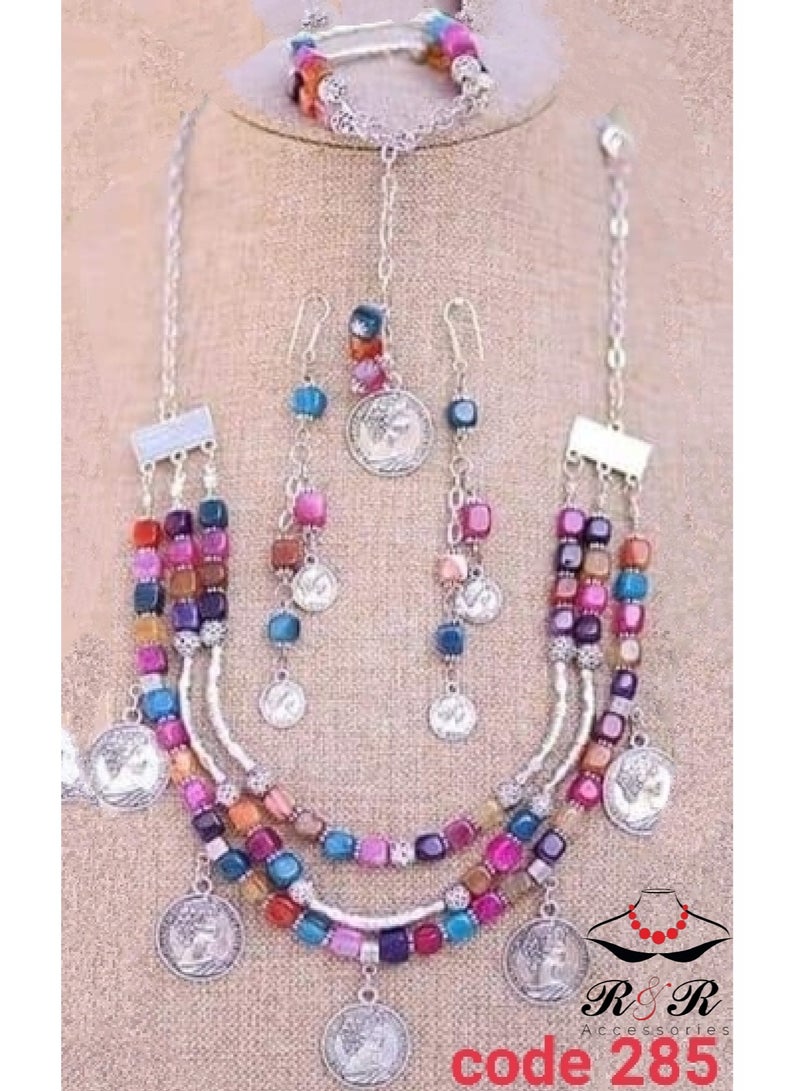 R&R Multi-colored women's set of natural amethyst and nickel silver - Image 1