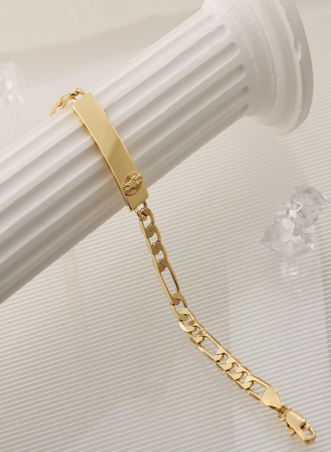 HZMAN 14K Gold Plated Figaro Chain Link Bracelet for Women Dainty Religious Saint Jude ID Bracelet Jewelry Gift - Image 4