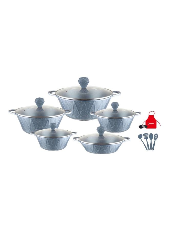 DESSINI 17-Piece Granite Cookware Set Includes 1xCasserole With Lid 20cm, 1xCsserole With Lid 24cm, 1xCasserole With Lid  28cm, 1xCasserole With Lid 32cm, 1xShallow Casserole With Lid 28cm, 7xCooking Tools Granite - Image 1