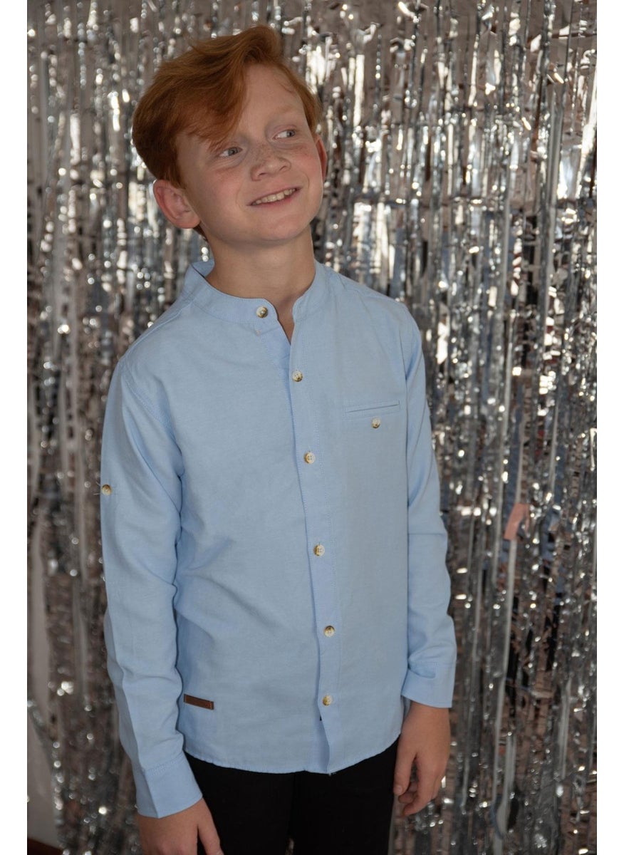 Breeze Girls & Boys Boy's Shirt Embroidered Buttoned 8-12 Years, Light Blue  - Image 1