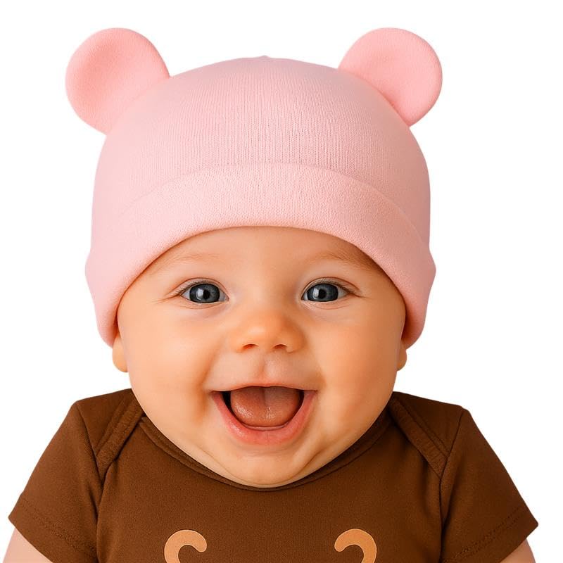 SYGA Unisex Baby Pack Of 3 Newborn Baby Cap Knitted Cotton Cartoon Printing Double Ear Hat For 0-3 Months(Multicolor) - Image 4