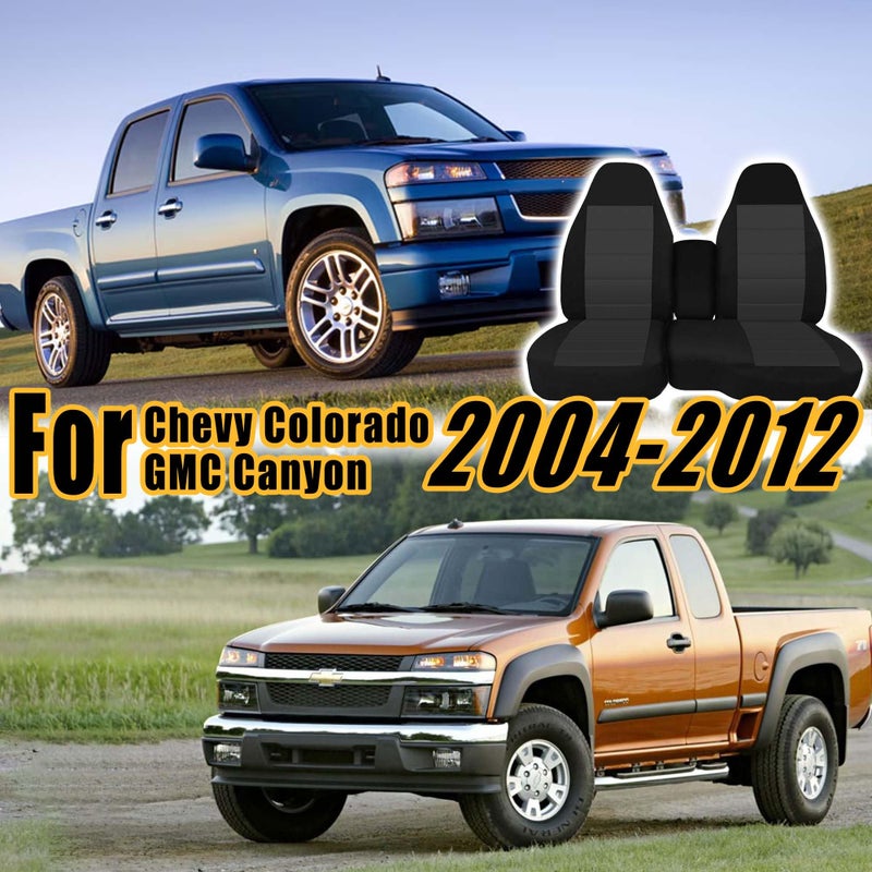 Fioqe Front 60/40 Split Bench Seat Covers with Console Armrest Truck Seat Cover, Compatible with Chevy Colorado GMC Canyon 2004 2005 2006 2007 2008 2009 2010 2011 2012-Black - Image 2