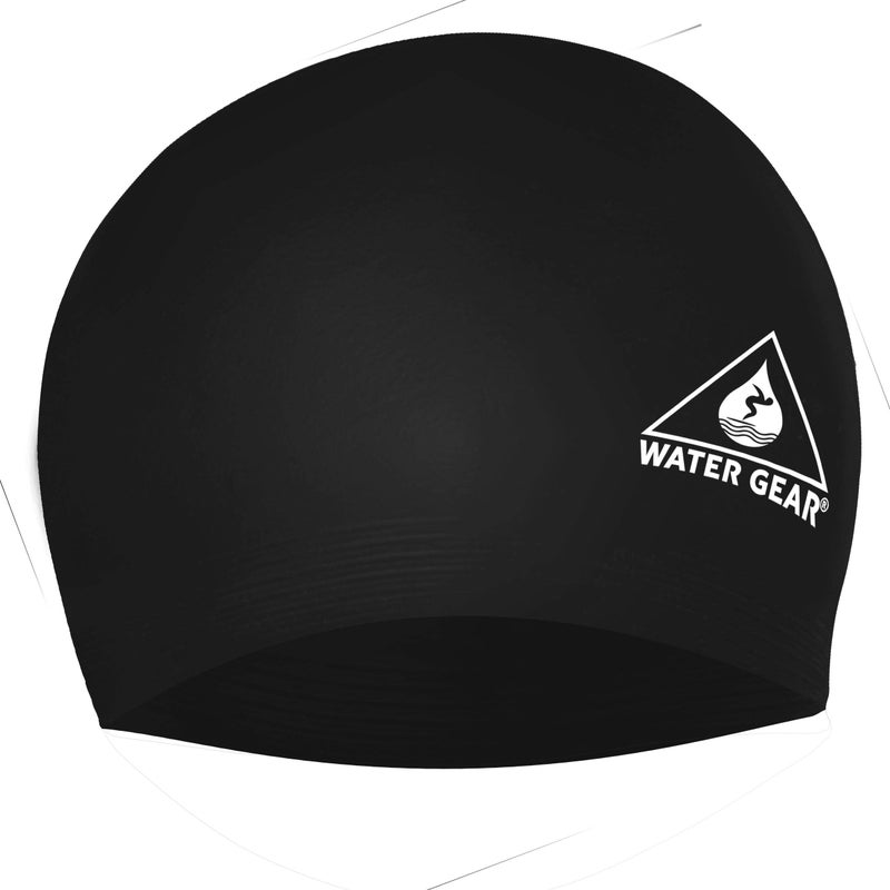 Water Gear Latex Swim Cap- Keeps Hair Dry and Secure - Comfortable and Great Fit - Shave Time Off Your Lap - Swim Caps for Men Women and Kids Long Hair - Black - Image 1
