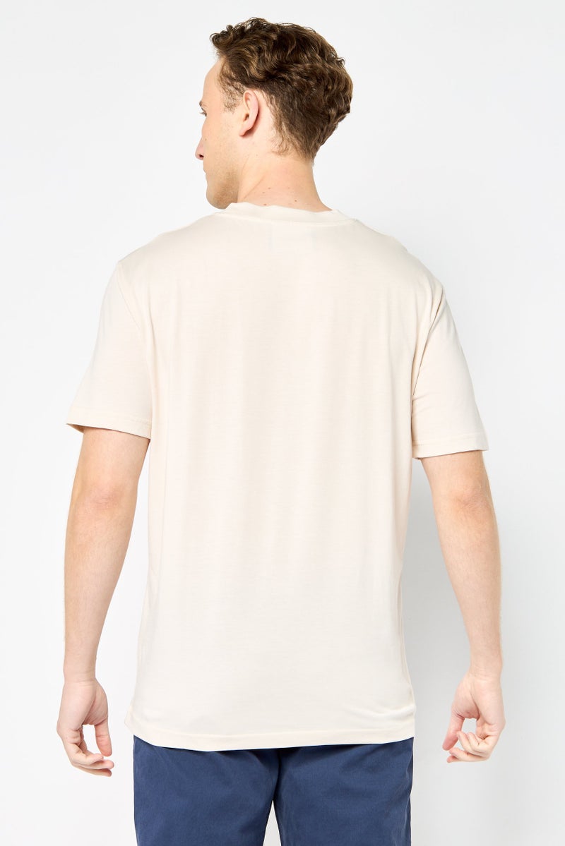 JOHN RICHMOND Men Crew Neck Short Sleeve Brand Logo T Shirt, Beige - Image 4