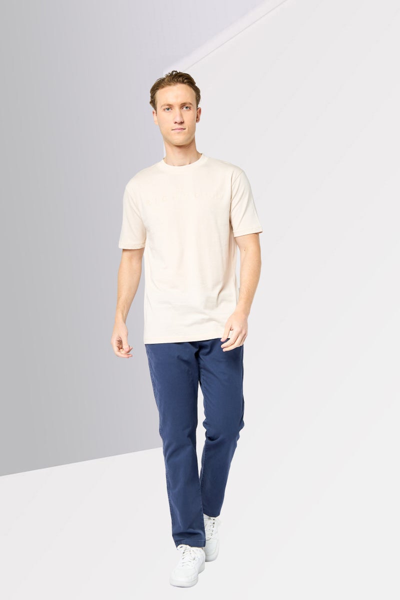 JOHN RICHMOND Men Crew Neck Short Sleeve Brand Logo T Shirt, Beige - Image 3