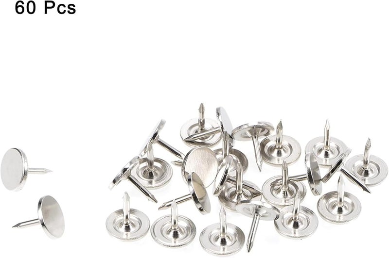 TOP-VIGOR 60pcs Silver Flat Head Upholstery Tacks, Heavy Duty Push Pins, 9.5mm x 10mm Decorative Thumb Tacks for Wall, Cork Board, Furniture and Notice Board - Image 3