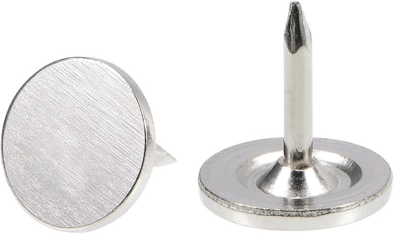TOP-VIGOR 60pcs Silver Flat Head Upholstery Tacks, Heavy Duty Push Pins, 9.5mm x 10mm Decorative Thumb Tacks for Wall, Cork Board, Furniture and Notice Board - Image 1