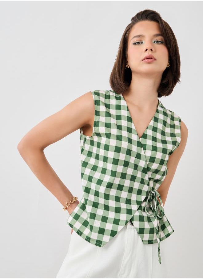 Take Two Take Two Checked Sleeveless Wrap Top with Tie-Up Detail  - Image 3