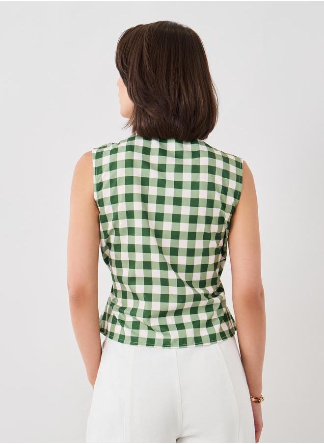Take Two Take Two Checked Sleeveless Wrap Top with Tie-Up Detail  - Image 5