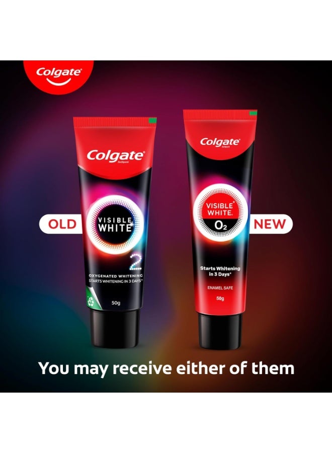 كولجيت معجون أسنان كولجيت فيزيبل وايت O2 لتبييض الأسنان (50 جرام) لأسنان أكثر بياضًا بشكل ملحوظ بدءًا من 3 أيام باستخدام التكنولوجيا النشطة وتبييض الأسنان الآمن على المينا والنفس المنعش - Image 4