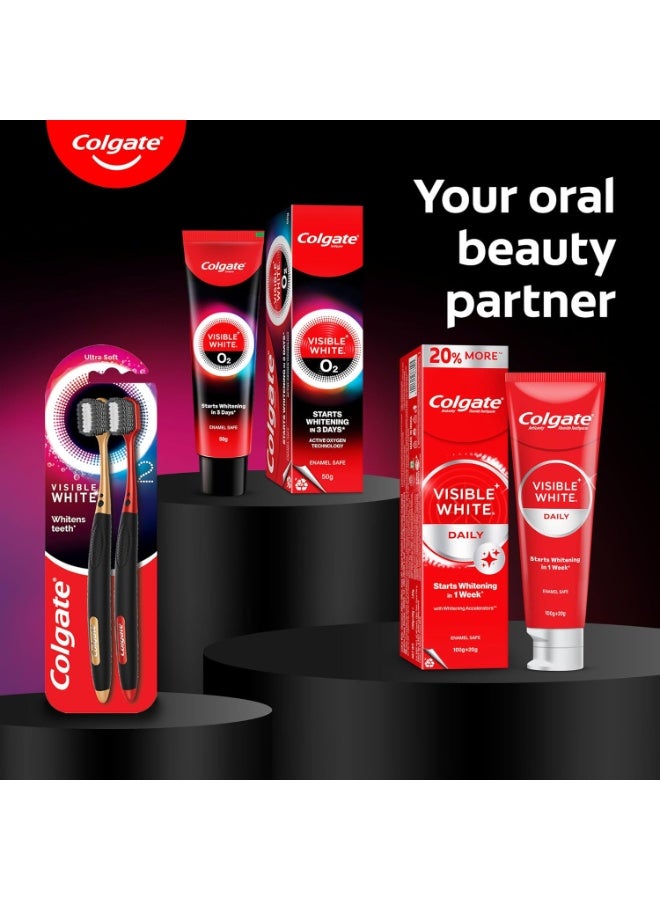 كولجيت معجون أسنان كولجيت فيزيبل وايت O2 لتبييض الأسنان (50 جرام) لأسنان أكثر بياضًا بشكل ملحوظ بدءًا من 3 أيام باستخدام التكنولوجيا النشطة وتبييض الأسنان الآمن على المينا والنفس المنعش - Image 3