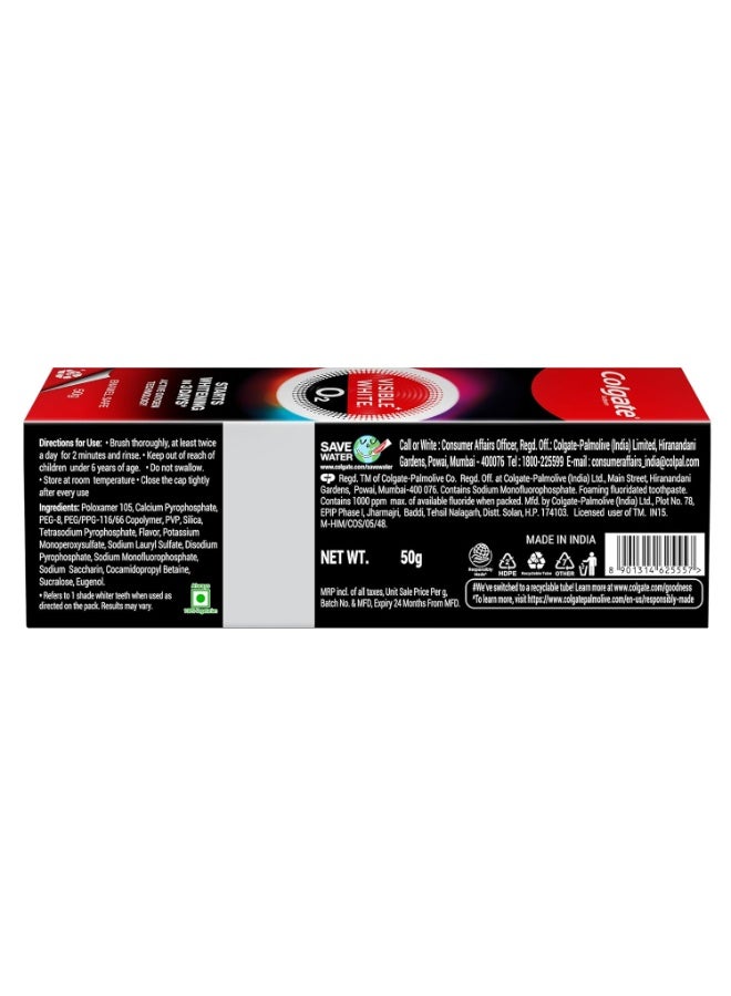 كولجيت معجون أسنان كولجيت فيزيبل وايت O2 لتبييض الأسنان (50 جرام) لأسنان أكثر بياضًا بشكل ملحوظ بدءًا من 3 أيام باستخدام التكنولوجيا النشطة وتبييض الأسنان الآمن على المينا والنفس المنعش - Image 2