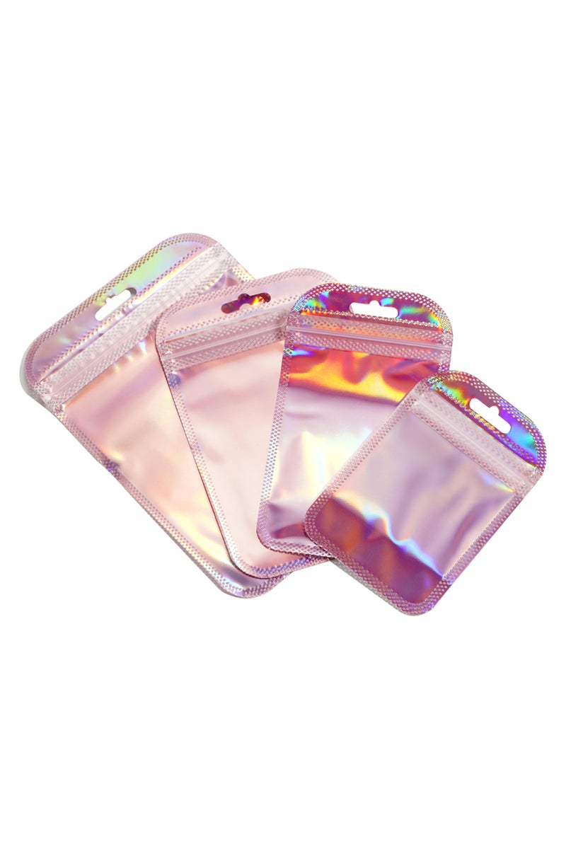 6.5 x 10 cm Pink Color 50pcs/Lot Iridescent Ziplock Bags Transparent Laser Thicken Plastic Seal Bags