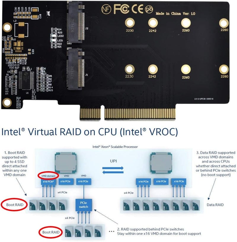 Chenyang Dual M.2 to PCIe 3.0 X8 Adapter, Dual NVME/AHCI SSD to PCI Express Expansion Card Adapter with 12cm Slot Bracket - Image 2