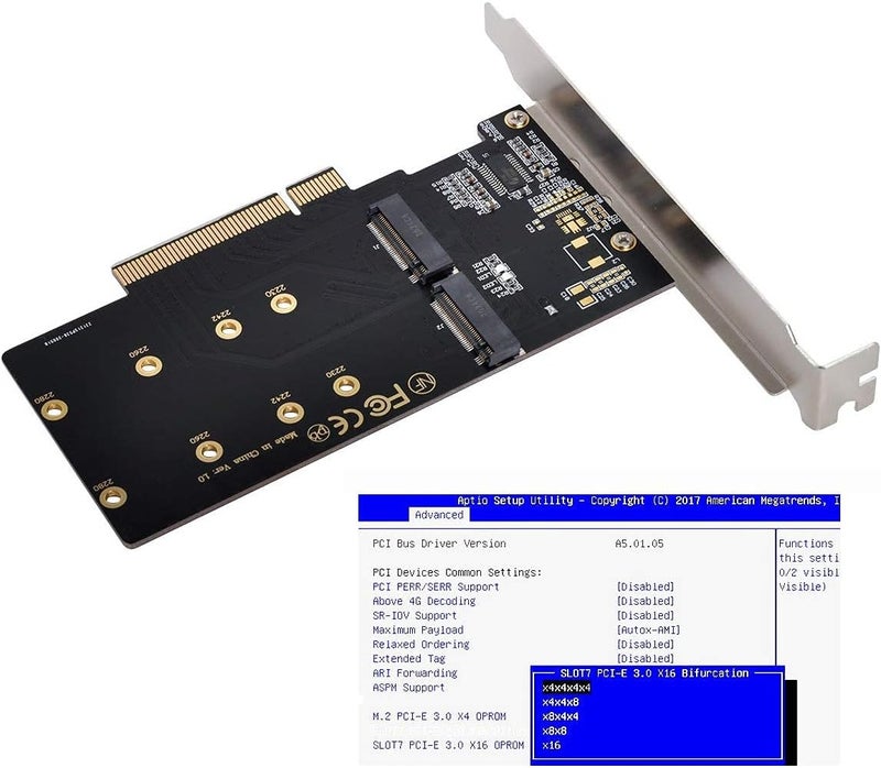 Chenyang Dual M.2 to PCIe 3.0 X8 Adapter, Dual NVME/AHCI SSD to PCI Express Expansion Card Adapter with 12cm Slot Bracket - Image 4