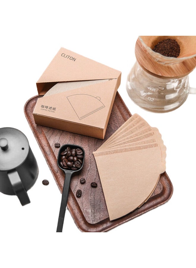 Cliton Coffee Filter Papers, Portable Wooden Drip-Style Pour-Over Coffee Filter, V-Shaped Filter Cup Paper, 100 Sheets - Image 1
