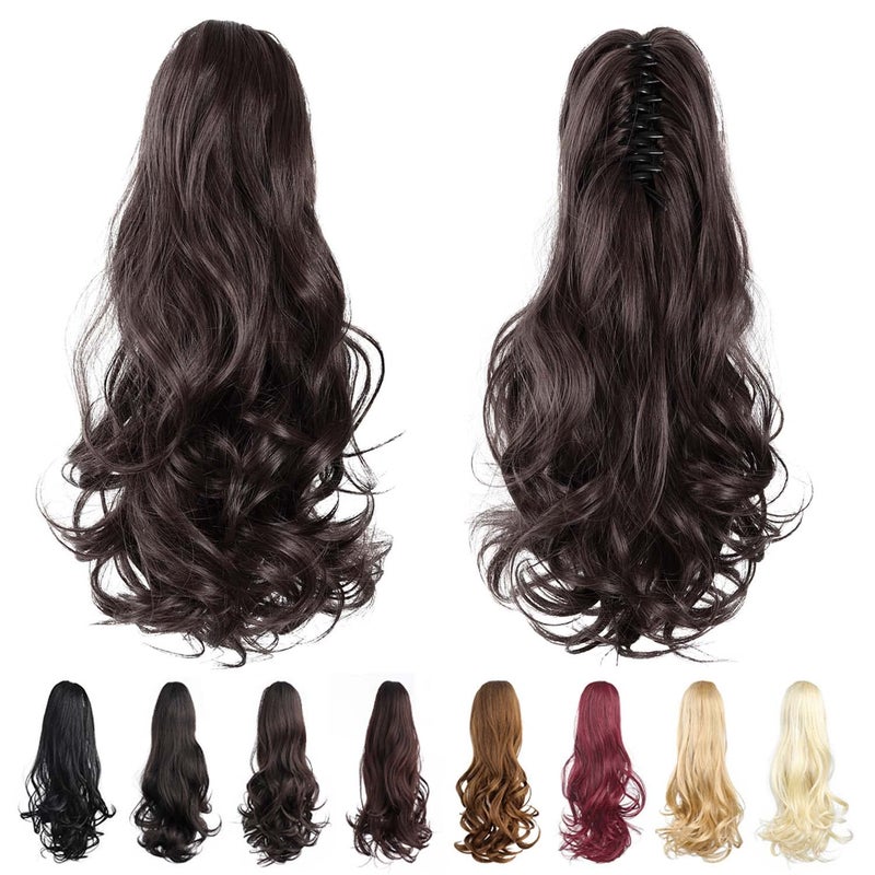 HSPJHTM Ponytail Extensions16 Dark Brown Hair Extension Ponytails Claw clip Pony Tail for Women Synthetic Wavy Halloween Fluffy Hairpiece for Daily Use