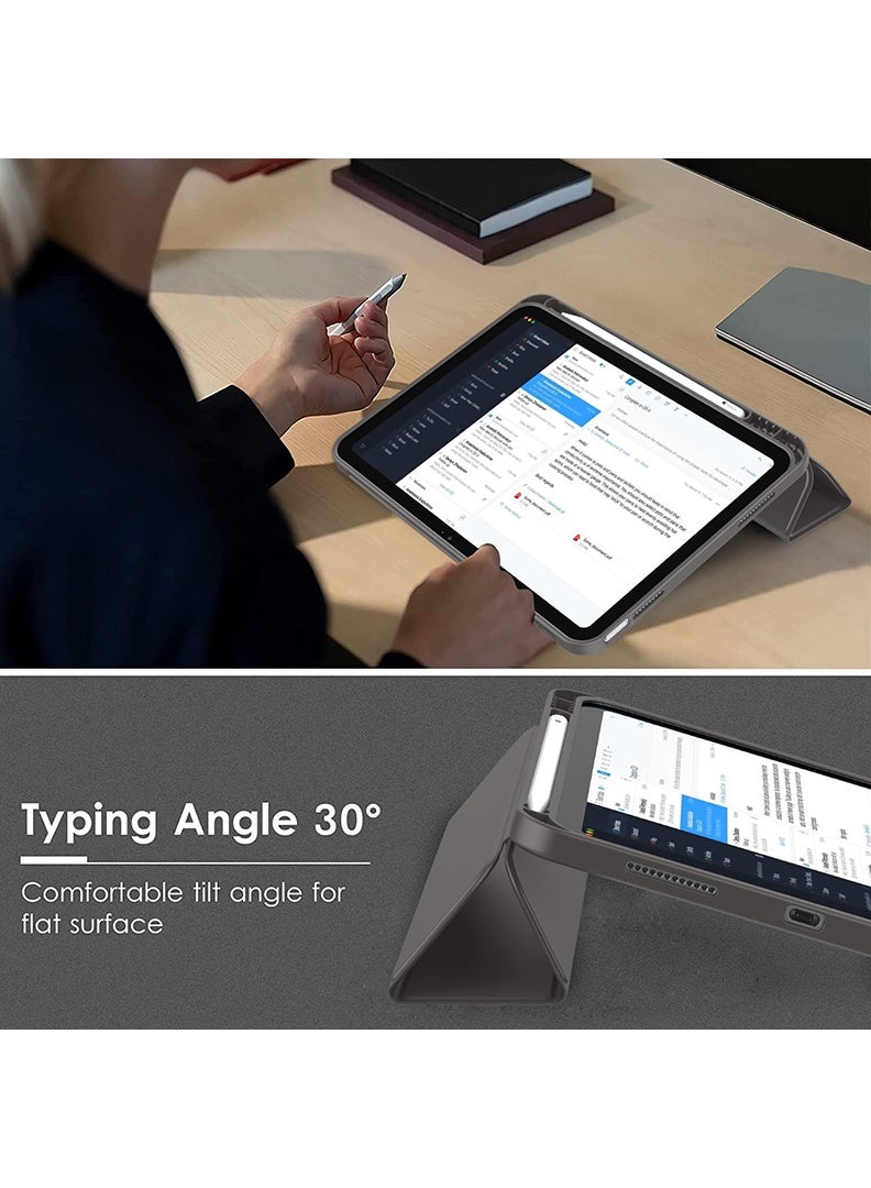 ثيودور جراب ذكي رفيع لجهاز iPad من الجيل الحادي عشر A16 (2025) مقاس 11 بوصة والجيل العاشر (2022) مقاس 10.9 بوصة - غطاء واقٍ خفيف الوزن مع حامل قلم، خاصية التشغيل/الإيقاف التلقائي، ظهر من مادة TPU ناعمة - رمادي داكن - Image 5