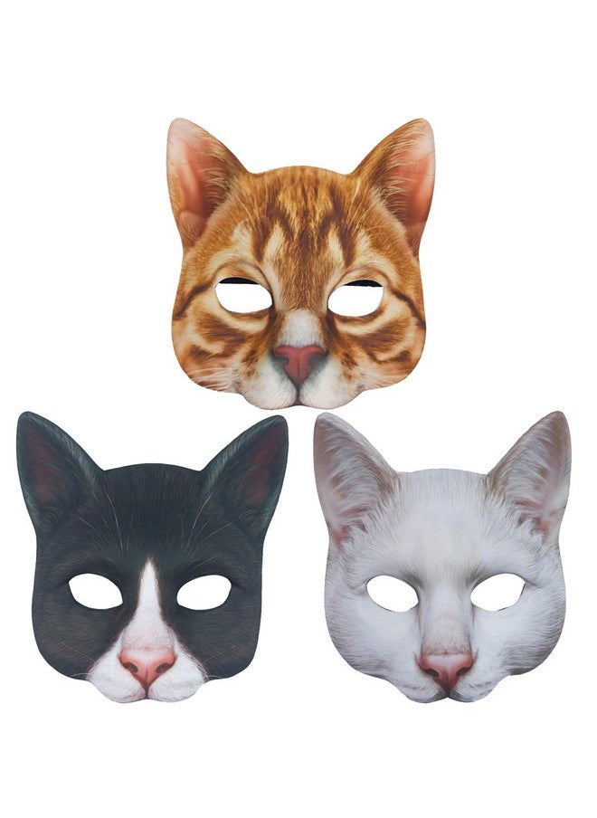 Alodidae - 3 Pcs Realistic Cat Mask White Black Orange Animal Head Masks Halloween Novelty Costume Accessory - Image 1
