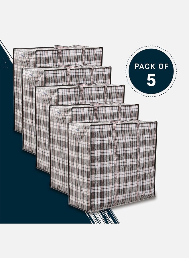 DUNISO 5 Pcs Large Laundry bags with Zips，Storage Bags Best for Moving, Shopping and Laundry - Strong Big Bags with Zips & Handle Attached, Reusable，Super Sturdy And Durable, Waterproof And Moisture-Proof，55X65X30CM  - Image 1