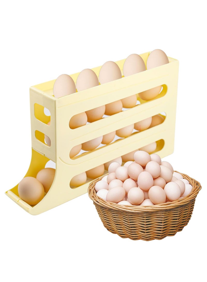 Altheqa Egg Holder for Fridge,4 Tiers Eggs Dispenser Auto Rolling Egg Tray Storage 30 Egg Container Space-Saving Egg Roller for Refrigerator Kitchen Cabinet (Yellow)  - Image 1