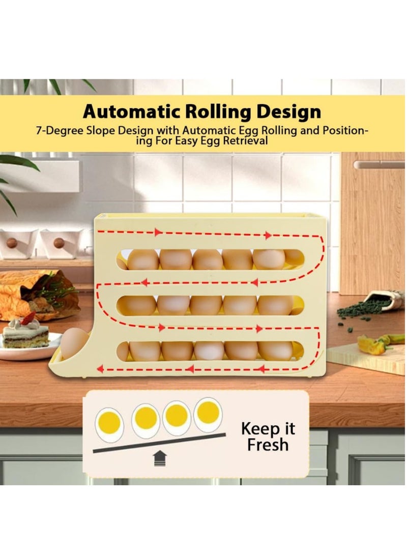 Altheqa Egg Holder for Fridge,4 Tiers Eggs Dispenser Auto Rolling Egg Tray Storage 30 Egg Container Space-Saving Egg Roller for Refrigerator Kitchen Cabinet (Yellow)  - Image 4