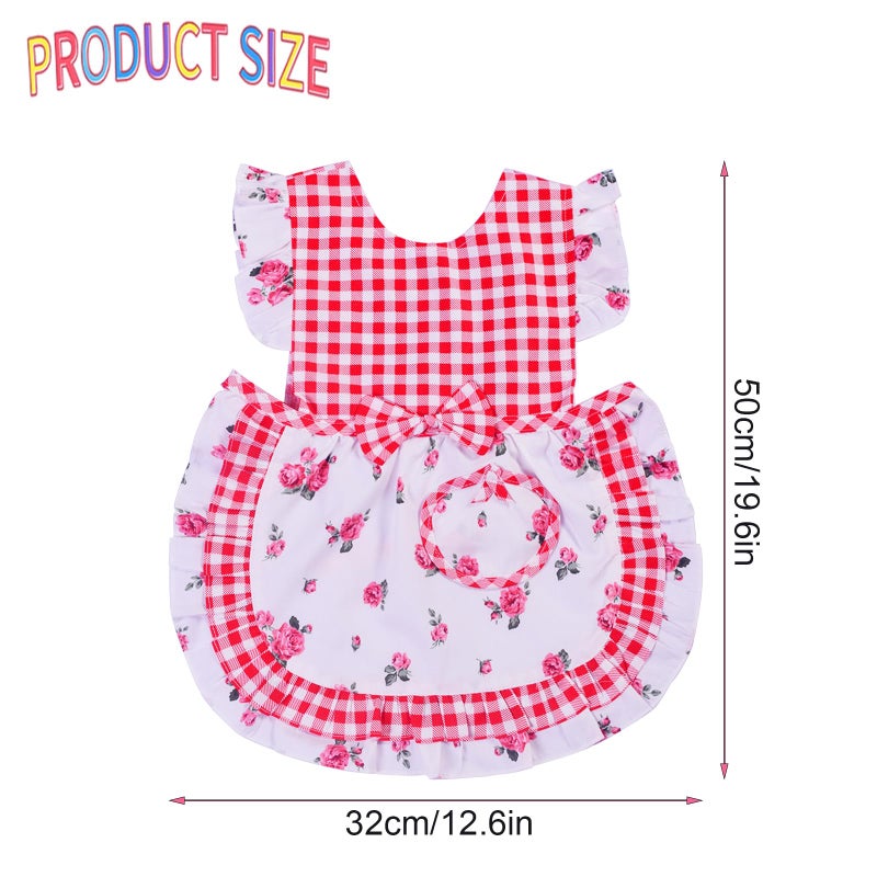 Love Potato Kids Aprons for Girls - Cute Gingham Toddler Girl's Apron for Ages 1-3 Years (Red) - Image 5