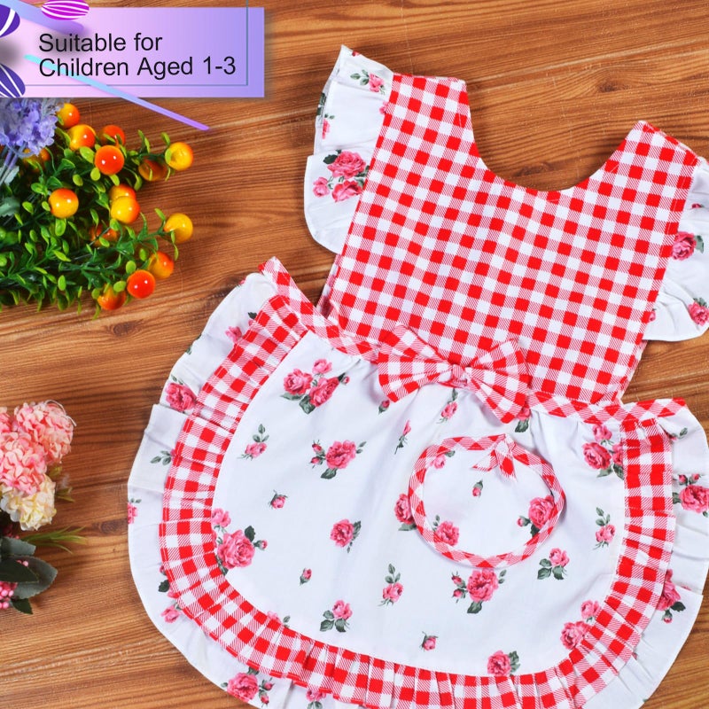 Love Potato Kids Aprons for Girls - Cute Gingham Toddler Girl's Apron for Ages 1-3 Years (Red) - Image 2