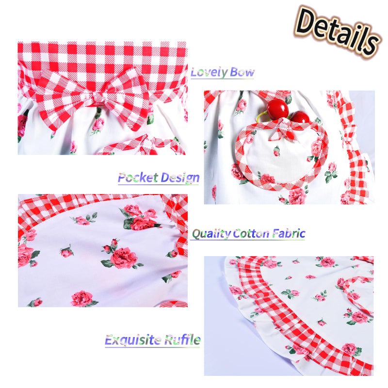 Love Potato Kids Aprons for Girls - Cute Gingham Toddler Girl's Apron for Ages 1-3 Years (Red) - Image 4
