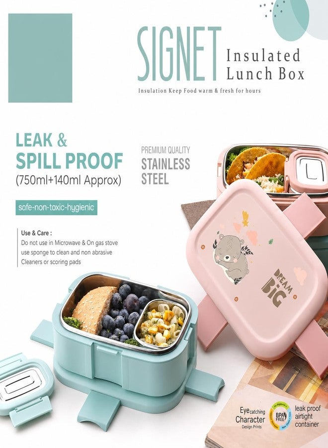 Gcrox علبة غداء معزولة من الفولاذ المقاوم للصدأ من جي كروكس، مزودة بغطاء محكم الإغلاق، للاستخدام في المكتب والمدرسة / آمنة غذائيًا / محكمة الإغلاق / سهلة الحمل / مانعة للتسرب (750 مل + 140 مل) متعددة الألوان - Image 4