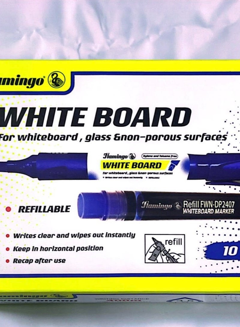 10 قطع من أقلام تحديد السبورة البيضاء مع صندوق أنبوبي قابل لإعادة الملء، لون أزرق - Image 2