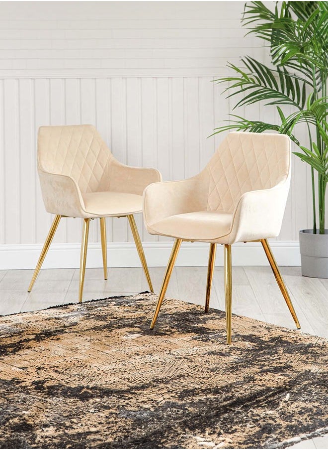 VANITY LIVING - VANITY LIVING Velvet Fabric Dining Room Chair, Accent Upholstered Leisure Armrest Chair with Gold Sturdy Legs for Guest Lounge, Bedroom and Living Room Furniture - Image 1