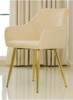 VANITY LIVING Velvet Fabric Dining Room Chair, Accent Upholstered Leisure Armrest Chair with Gold Sturdy Legs for Guest Lounge, Bedroom and Living Room Furniture
