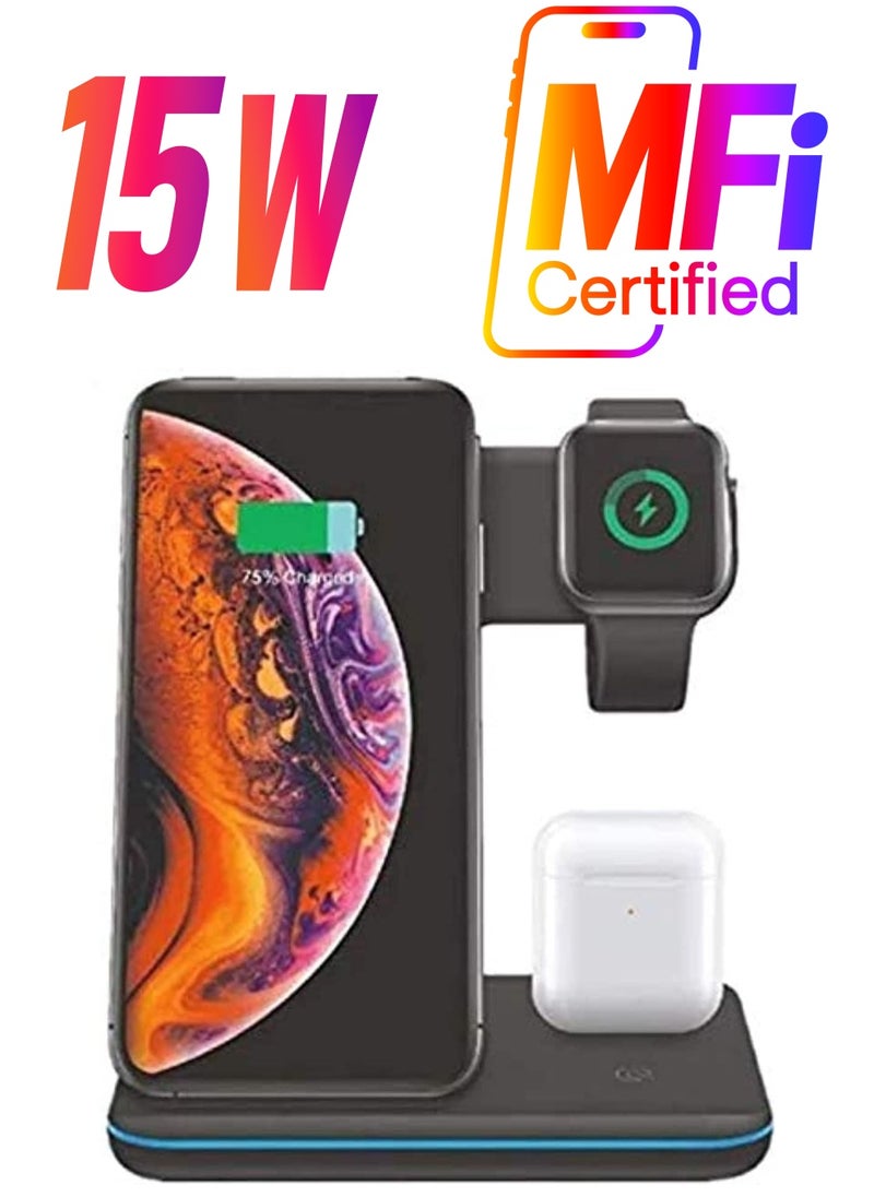3 in 1 Universal 15W Qi Wireless Charger for Iphone iwatch and airpords