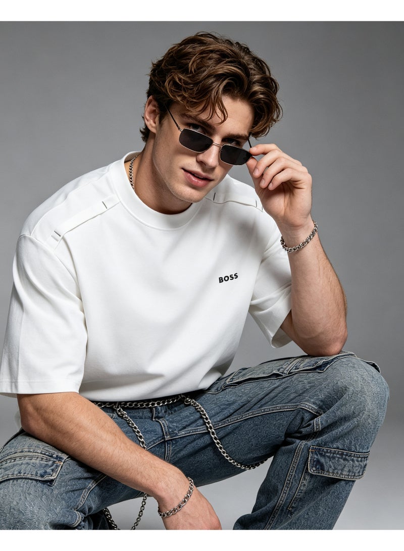 BOSS Unisex Casual Short Sleeve Crew Neck Loose Fit Everyday Wear Streetwear T‑Shirt White - Image 4