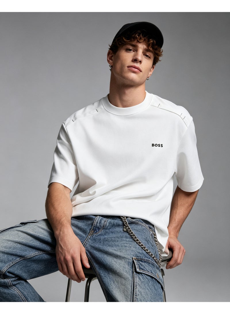 BOSS Unisex Casual Short Sleeve Crew Neck Loose Fit Everyday Wear Streetwear T‑Shirt White - Image 2