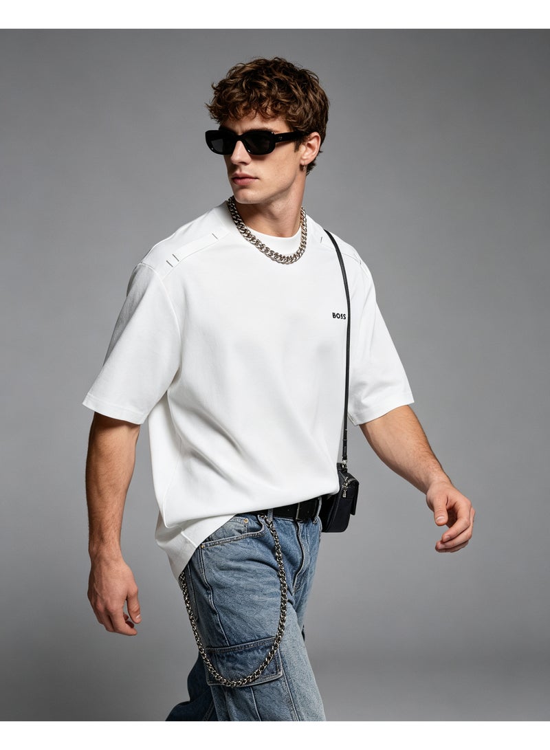 BOSS Unisex Casual Short Sleeve Crew Neck Loose Fit Everyday Wear Streetwear T‑Shirt White - Image 3