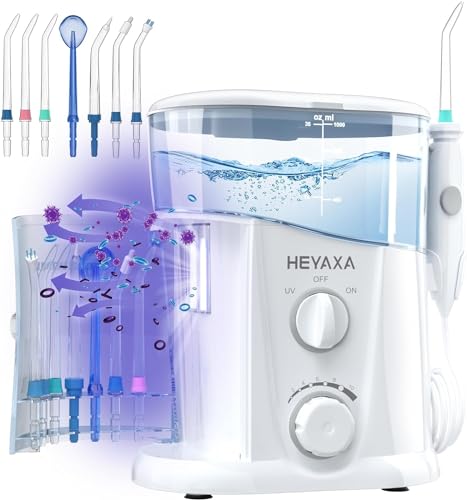 HEYAXA Water Dental Flosser for Teeth Cleaning with 1000ML Large Capacity and UV Storage 10 Adjustable Pressure Electric Oral Irrigator with 7 Jet Tips for Home Use Gums Braces White - Image 2