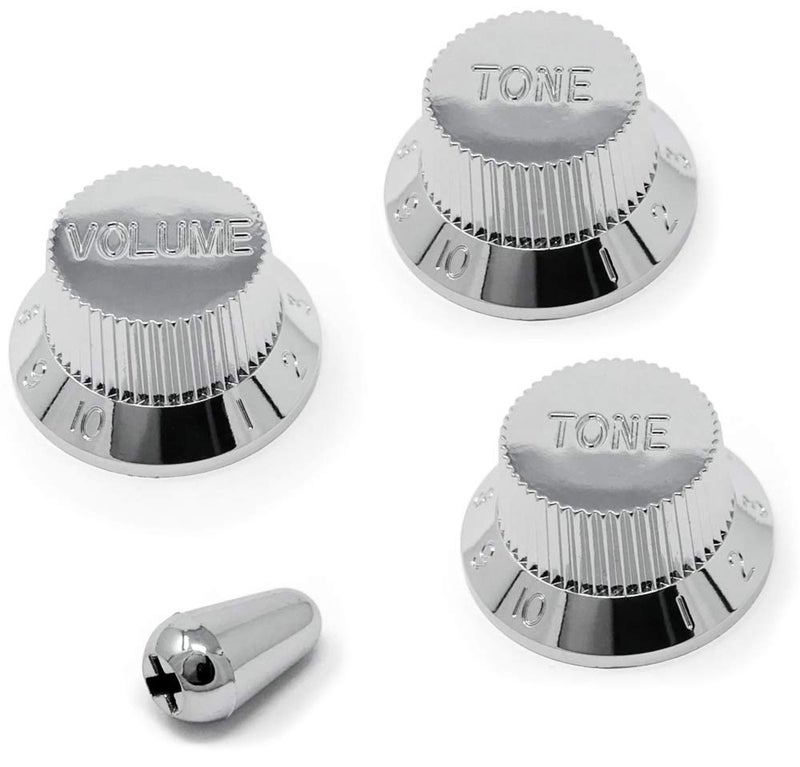 Vintage Forge Chrome Guitar Control Knobs (1 Volume, 2 Tone, 1 Switch Tip) for Fender Strat Style Electric Guitars Fits USA (Imperial) Split Shaft Pots STKUS-CHR - Image 1