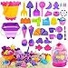 Elovien Beach Sand Toys 50Pcs Sandbox Toys with 2 Collapsible Buckets Mesh Backpack Bag Shovels Ice Cream Cake Castle Sand Molds Summer Outdoor Travel Toys for Kids Toddlers Girls - Image 2